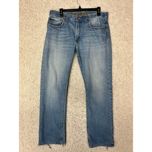 GAP Premium Low Rise Boot Jeans Mens 34x34 Blue Denim Faded Distressed Comfort - Picture 1 of 15
